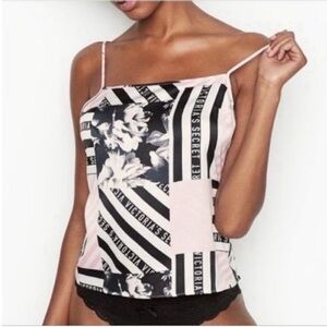 Victoria's Secret Heritage Patchwork tank top pink black cami satin